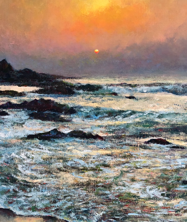 糸島の浜辺（福岡県）風景画 クレパス画原画